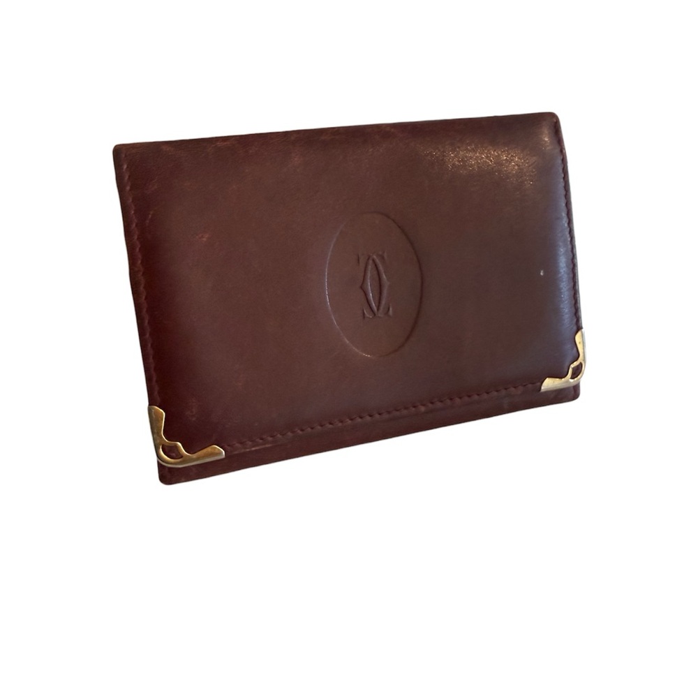 Cartier Brown Leather Card Holder with Gold Accents